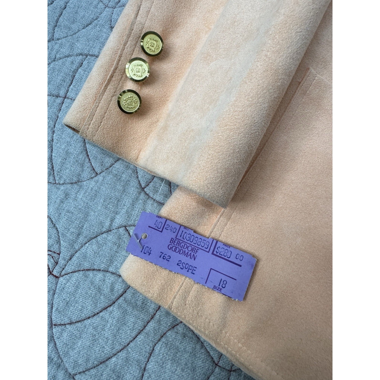Vtg 70s/80s Bergdorf Goodman Abe Schrader Peach Faux Suede Blazer Womens 18 Usa — image 4 of 8